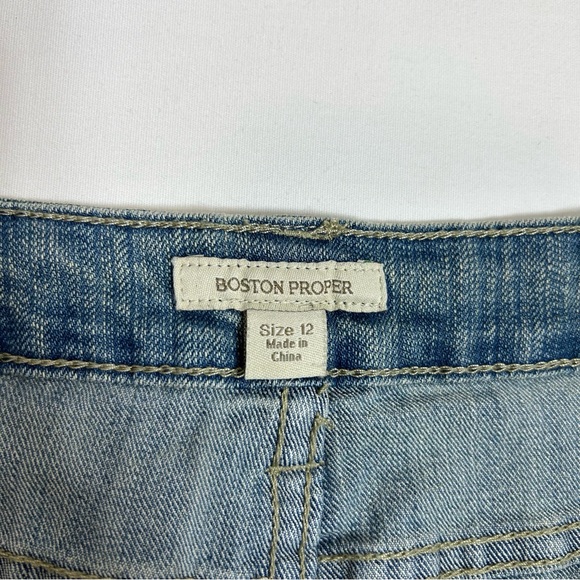 Boston Proper Stretch Blue Wash Mid Rise Flare Bead Embroidery Floral Jeans 12 - Picture 8 of 16